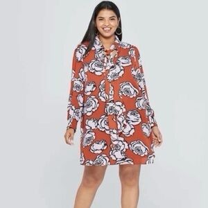 Who What Wear Rust and Pink Floral Long Sleeve Dress